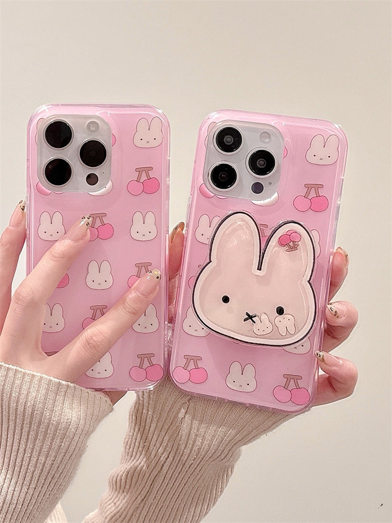 Pink Floral Bunny Phone Case for iPhone 15, Cute Korea 3D Rabbit Flower Cartoon Case with Rabbit Hold Stand for Women Girls Pink Floral Bunny Phone Case for iPhone 15, Cute Korea 3D Rabbit Flower Cartoon Case with Rabbit Hold Stand for Women Girls