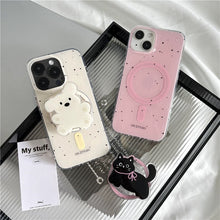 Load image into Gallery viewer, Black & Pink Cat Magsafe Grip iPhone Case