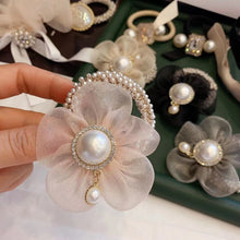 Load image into Gallery viewer, Flower Pearl Hair Scrunchies Bun Maker