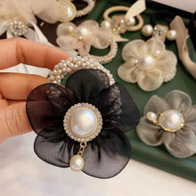 Load image into Gallery viewer, Flower Pearl Hair Scrunchies Bun Maker